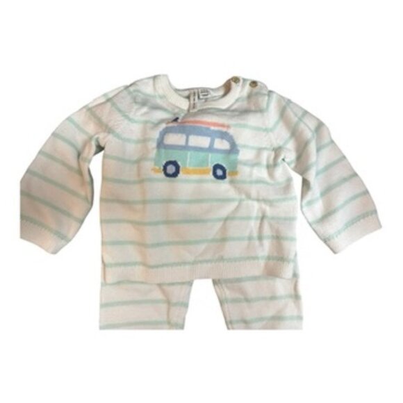 Janie and Jack Sweater White w/sky blue strips Van on Front V6 to 12 mths 2pc - Picture 3 of 8